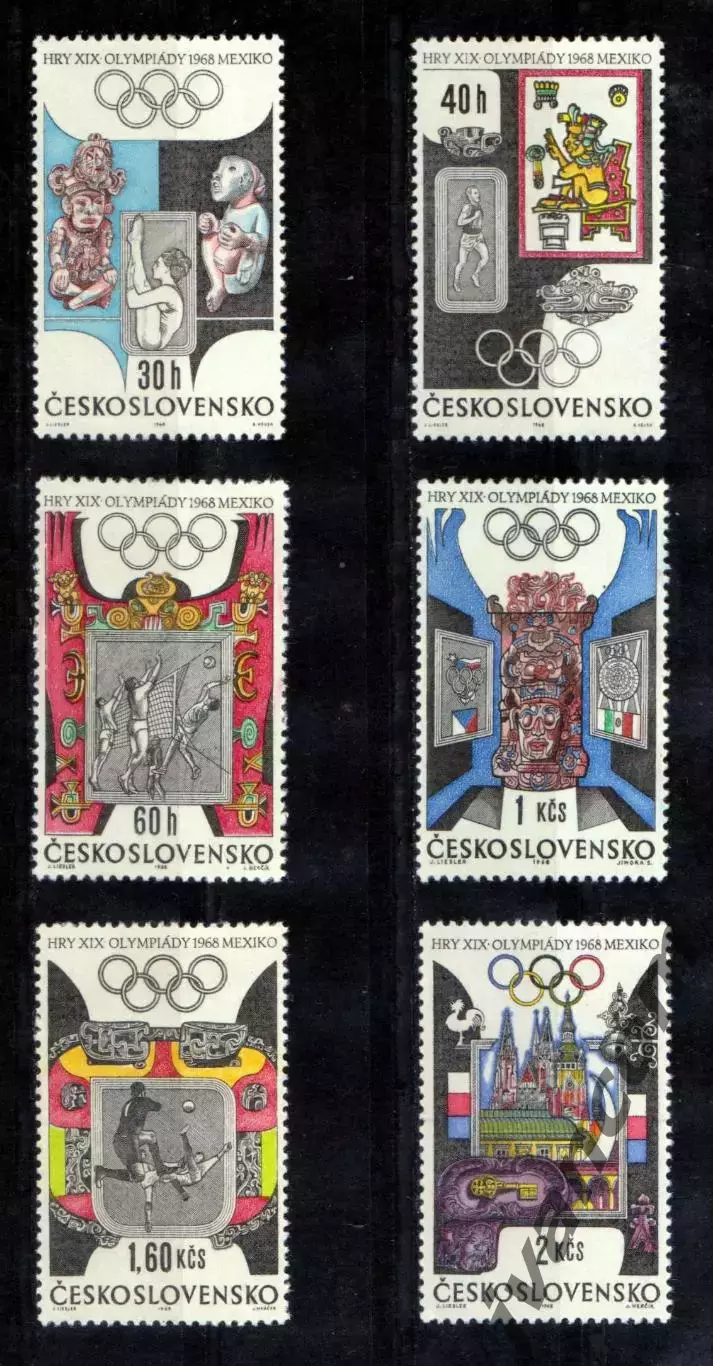 Марки, Чехословакия, Летние Олимпийские Игры 1968 года в Мехико. 2