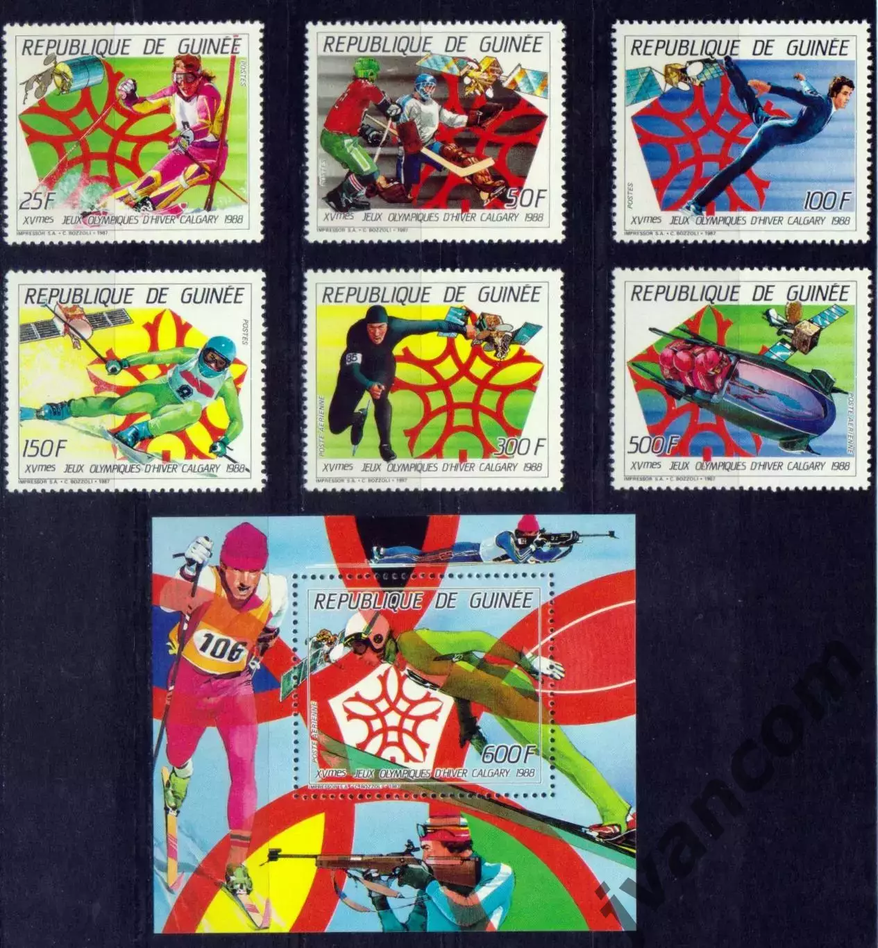 Марки, Гвинея, Зимние Олимпийские Игры 1988 года в Калгари.
