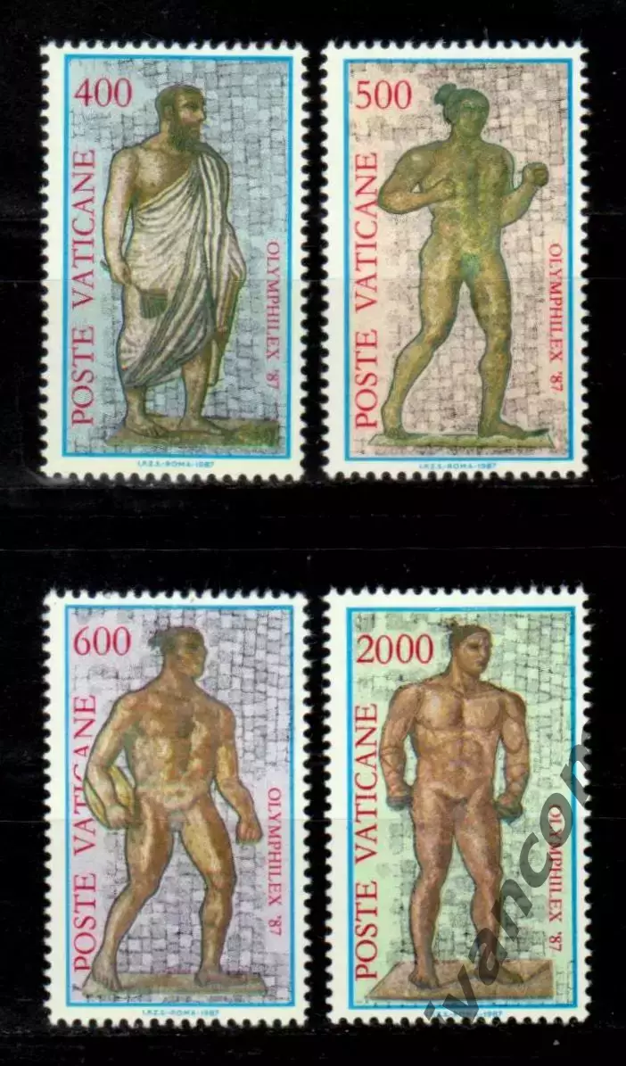 Марки, Ватикан, Спорт, Олимпийцы, Филателистическая выставка 1987 года в Риме.