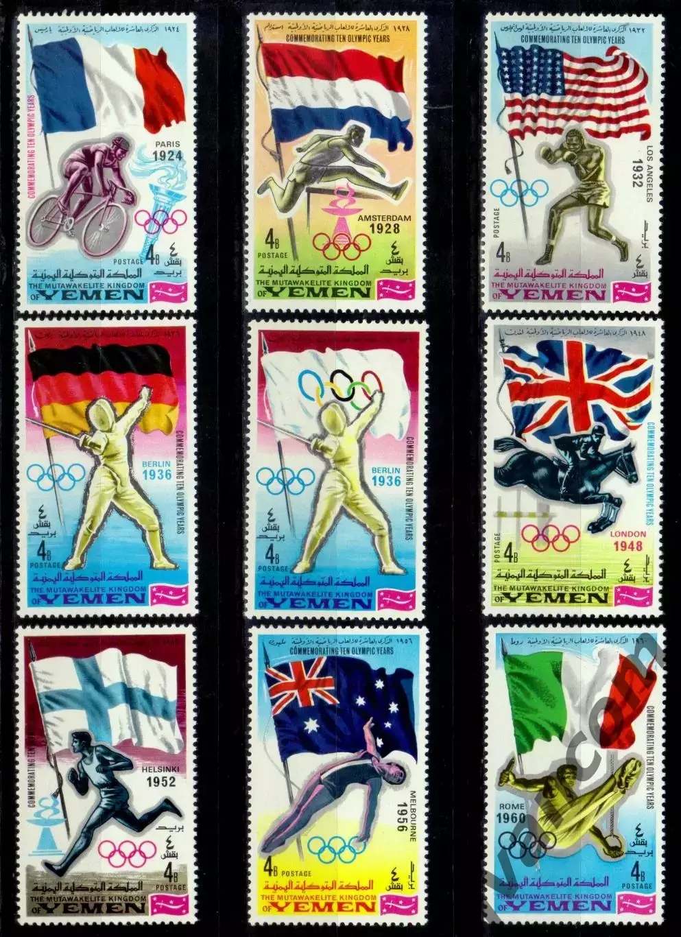 Марки, Королевство Йемен, Летние Олимпийские Игры 1924 - 1968. Столицы игр. 2