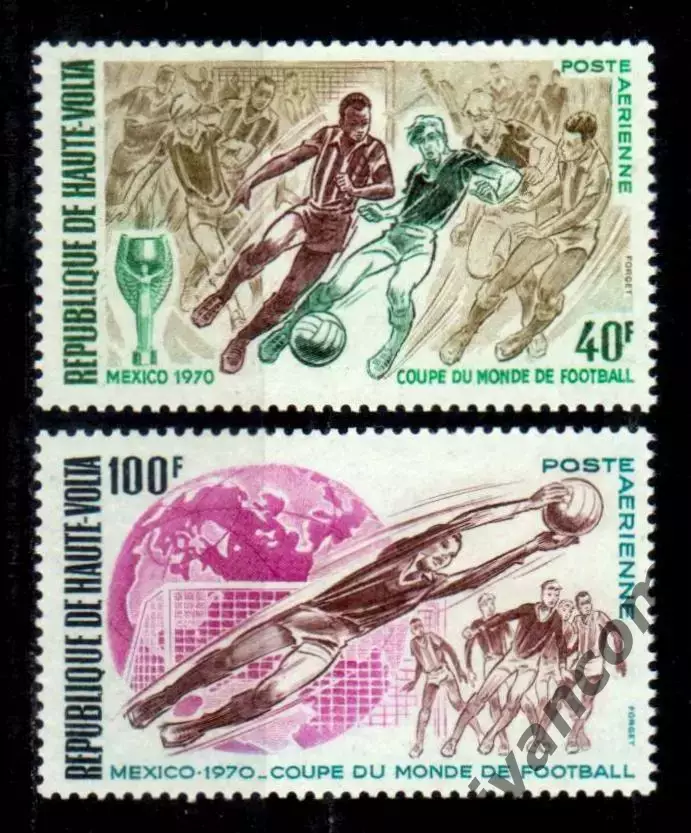 Марки, Верхняя Вольта, Футбол, Чемпионат Мира 1970 года в Мексике.