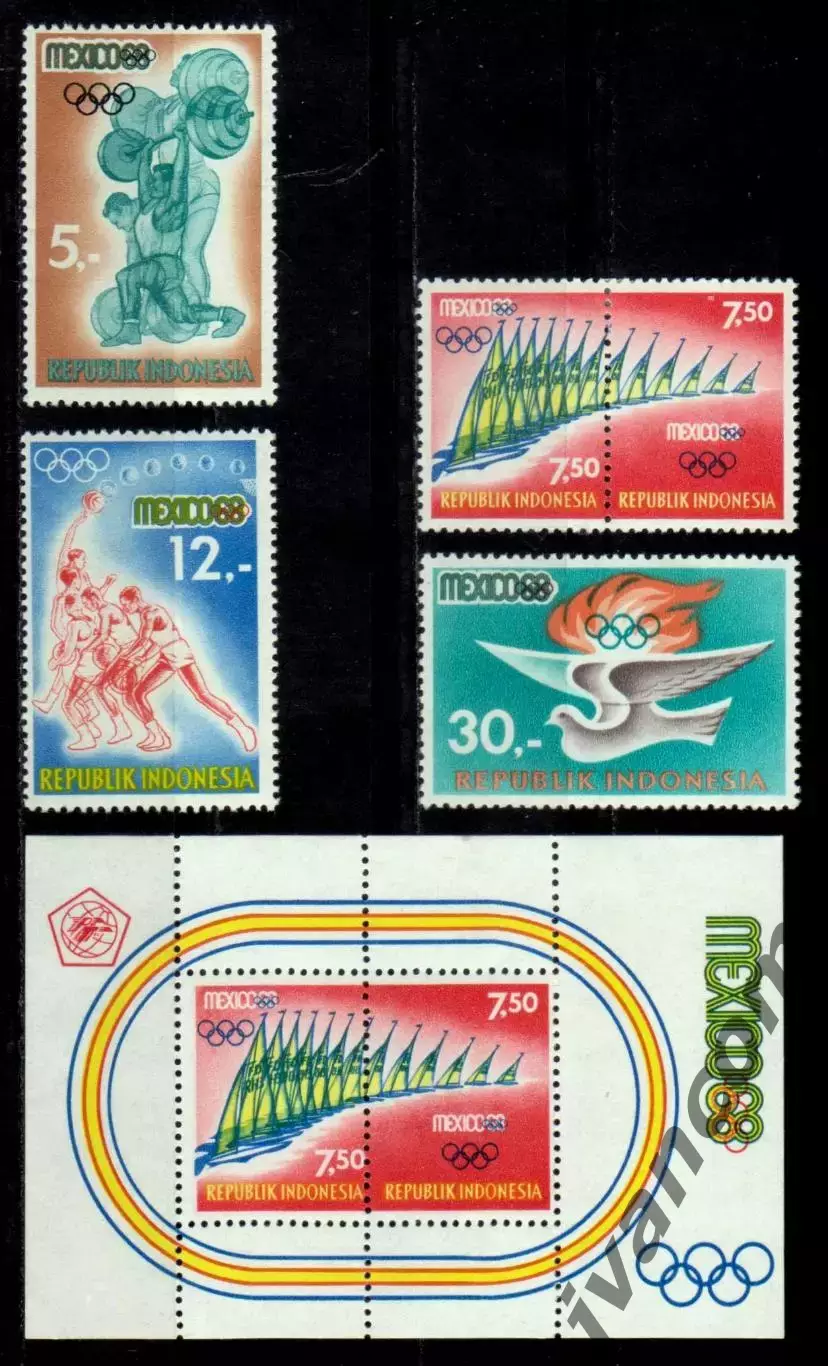 Марки, Индонезия, Летние Олимпийские Игры 1968 года в Мехико. 2