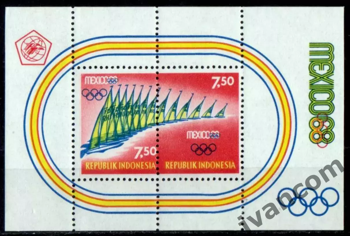 Марки, Индонезия, Летние Олимпийские Игры 1968 года в Мехико. 5