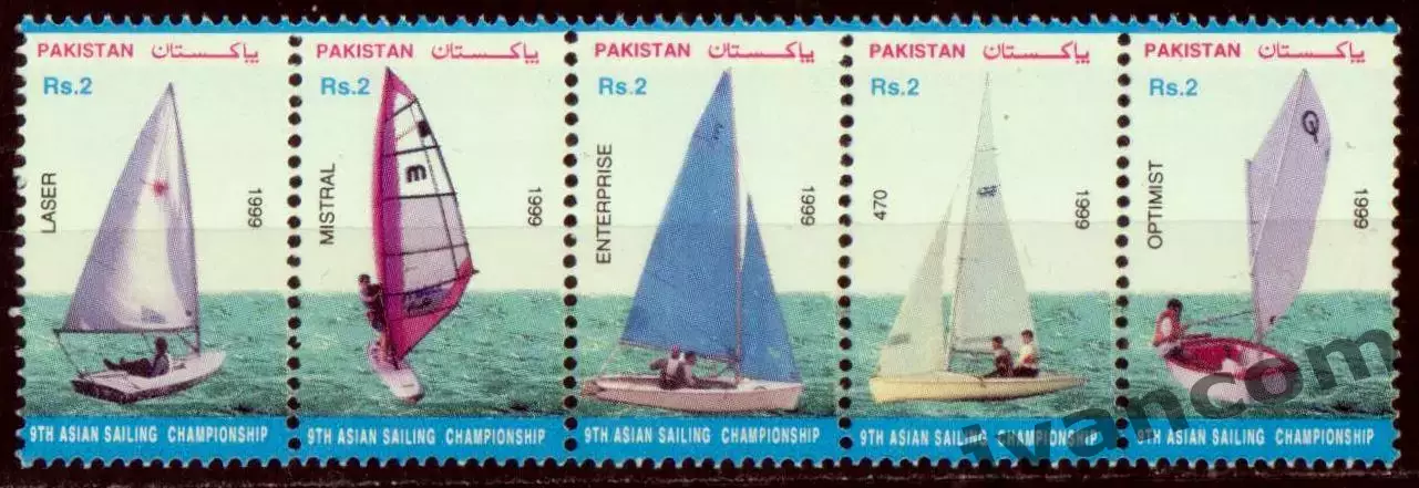 Марки, Пакистан, Парусный спорт, IX Азиатский чемпионат 1999 года в Пакистане.