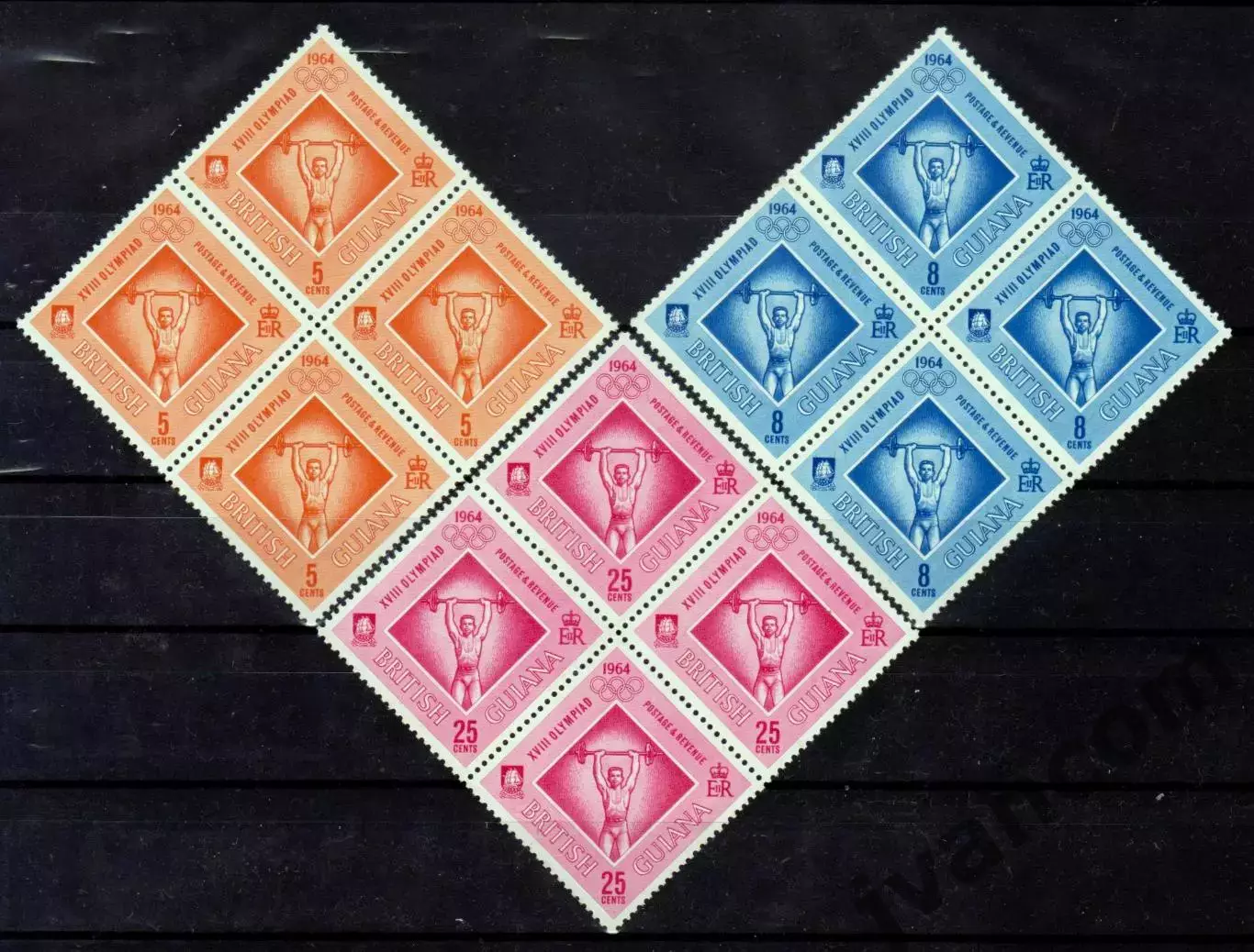 Марки, Квартблоки, Британская Гвиана, Летние Олимпийские Игры 1964 года в Токио.