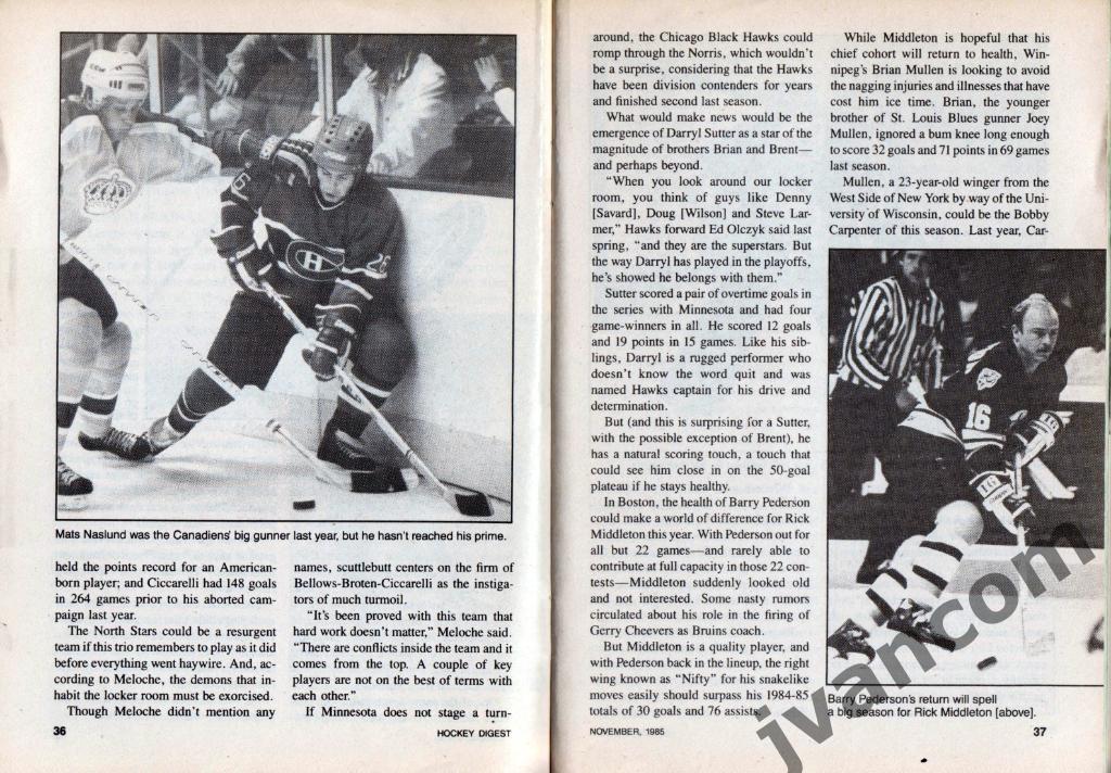 Журнал HOCKEY DIGEST / Хоккейный сборник за ноябрь 1985 года. 3