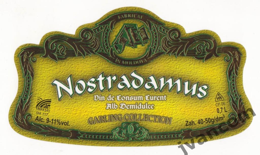 Этикетка винная Nostradamus Alb Demidulce (Молдова)