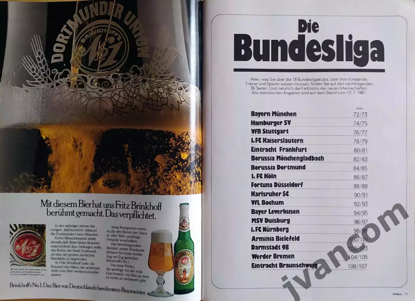 KICKER SONDERHEFT. Чемпионат Германии по футболу. Превью сезона 1981-1982. 2