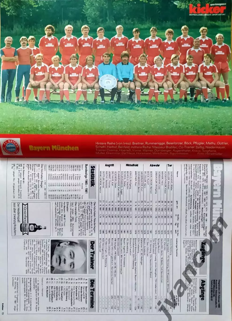 KICKER SONDERHEFT. Чемпионат Германии по футболу. Превью сезона 1981-1982. 3