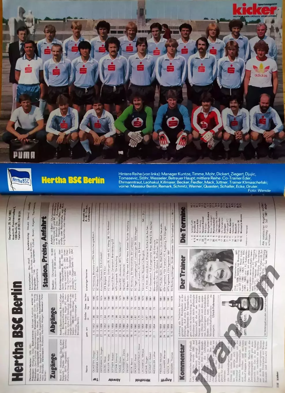 KICKER SONDERHEFT. Чемпионат Германии по футболу. Превью сезона 1981-1982. 6