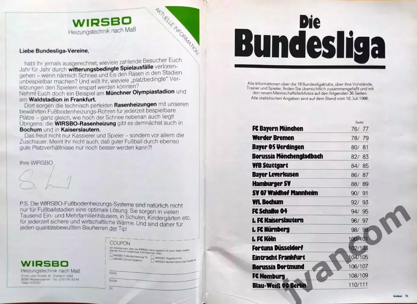 KICKER SONDERHEFT. Чемпионат Германии по футболу. Превью сезона 1986-1987. 2