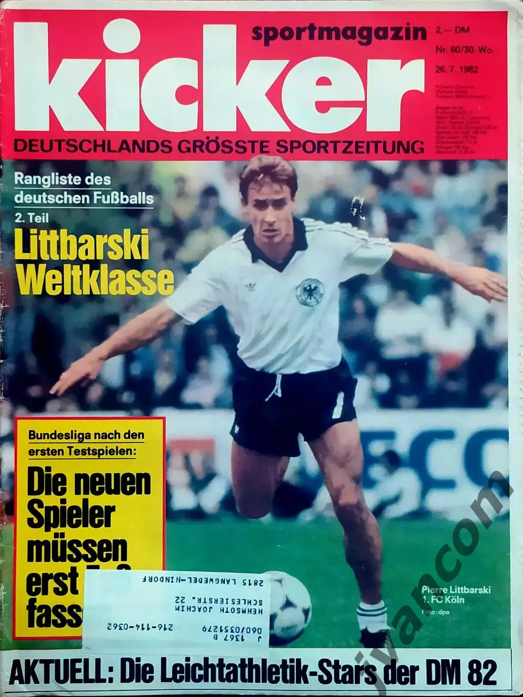 KICKER SPORTMAGAZIN №60/30 за 1982 год. Футбол, Бундеслига, Велоспорт и Плавание