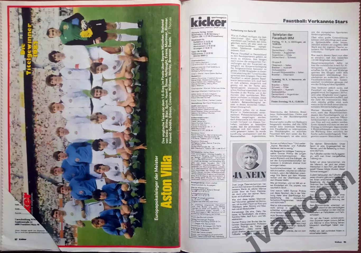 KICKER SPORTMAGAZIN №74/37 за 1982 год. Футбол, Бундеслига, Велоспорт и Атлетика 6