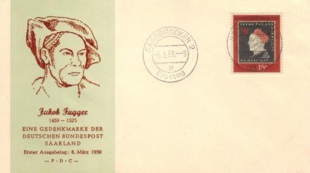 Германия. Саарланд. 1959 г. КПД 500 лет со дня рождения Якоба Фугера (1459-1525)