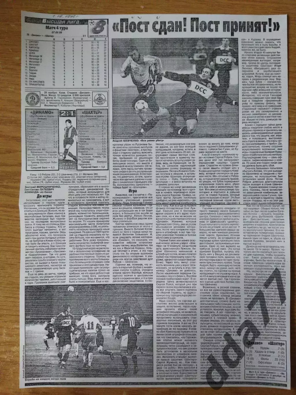 копия ,отчет с матча Динамо Киев - Шахтер Донецк 29.11.1998