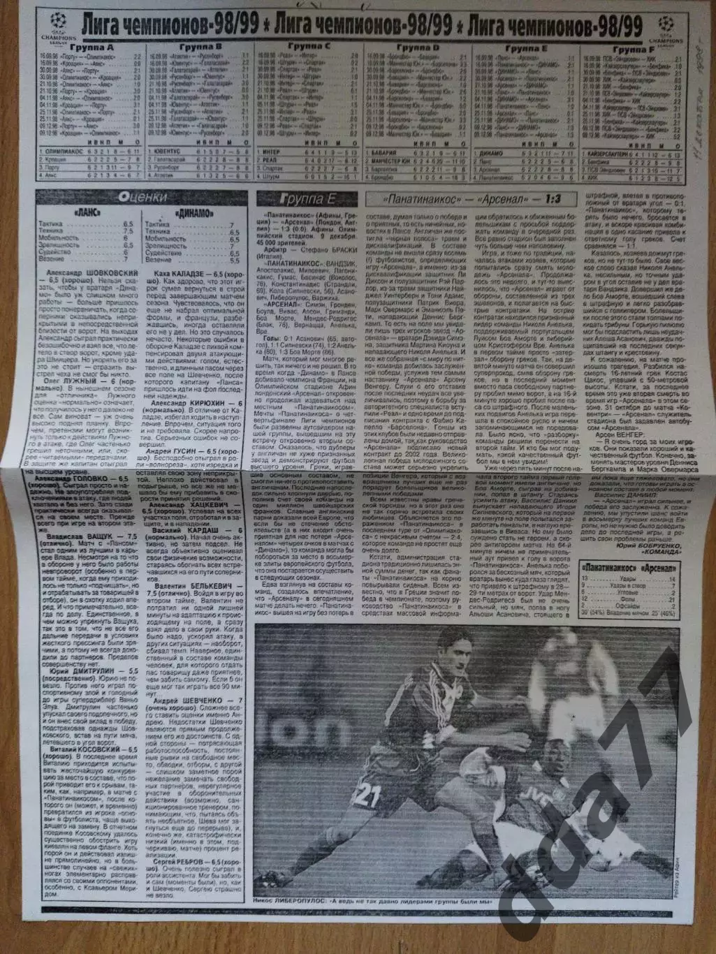 копия ,отчет с матча Ланс Франция - Динамо Киев 9.12.1998 2