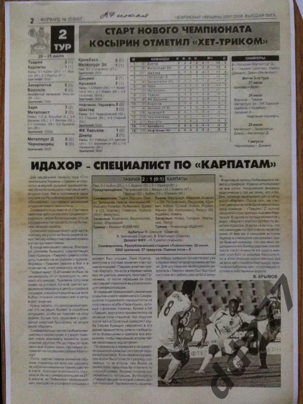 копия ,отчет с крымского издания Таврия Симферополь-Карпаты Львов 20.07.2007