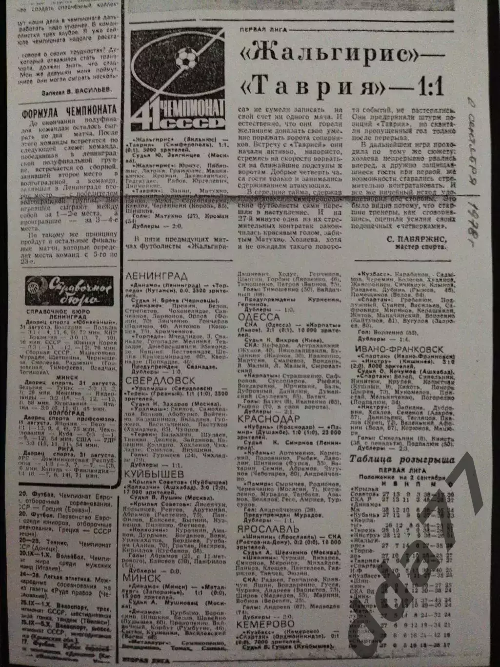 копия , Жальгирис Вильнюс - Таврия Симферополь 2.09.1978