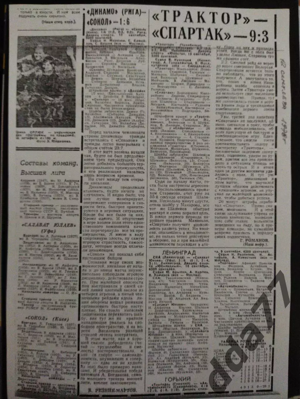 копия ,отчет Динамо Рига - Сокол Киев 10.09.1978