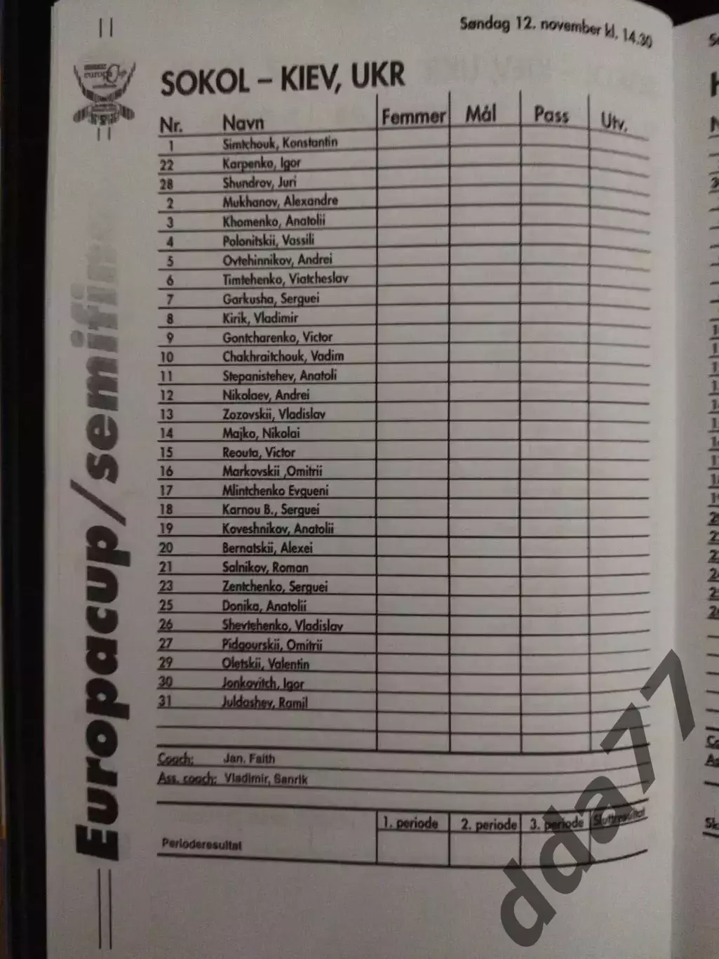(7354) копия , кубок Европы с участием Сокола Киев 10-12.11.1995 1