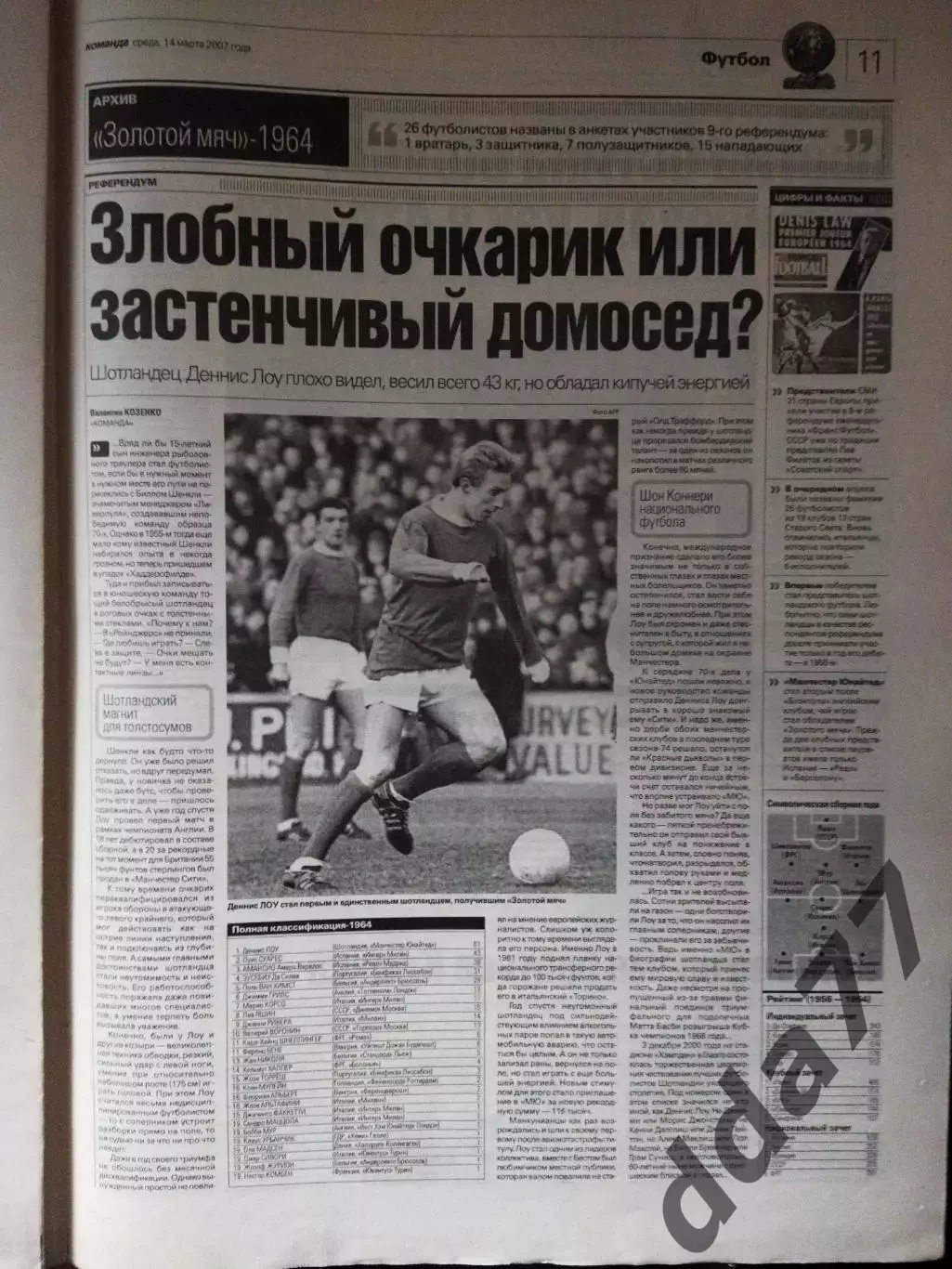 газета Команда №47 14.03.2007.Восспоминание: Динамо Киев-ПСВ Эйндховен 1975 3