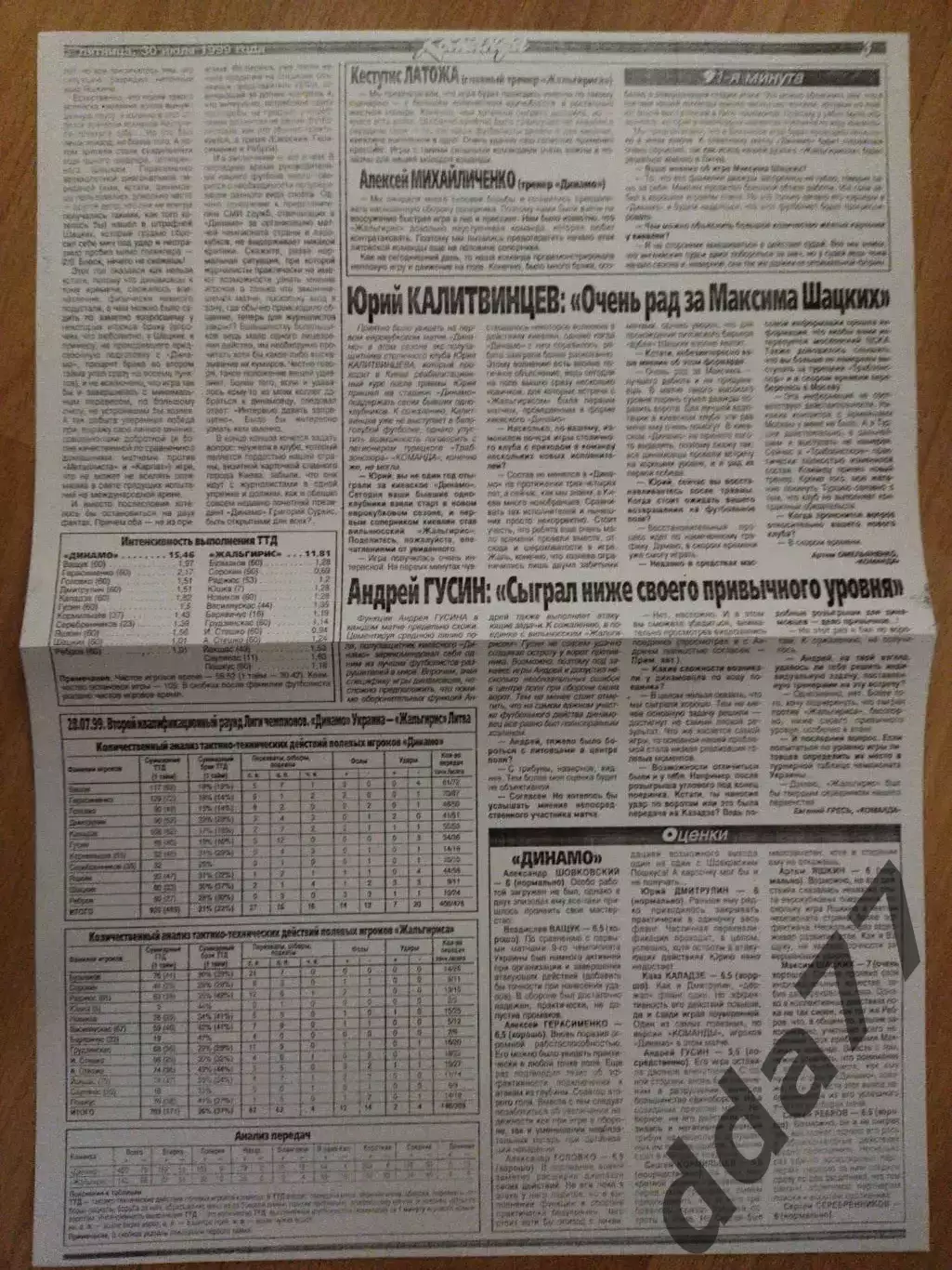копия ,отчет с матча Динамо Киев - Жальгирис Вильнюс 28.07.1999 1