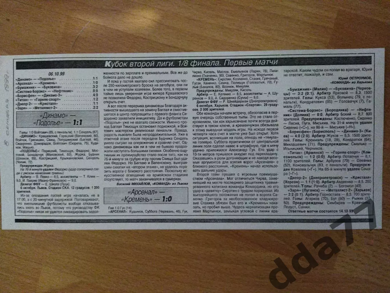 копия ,отчеты с матчей Кубка 2-й лиги Украины 6.10.1999