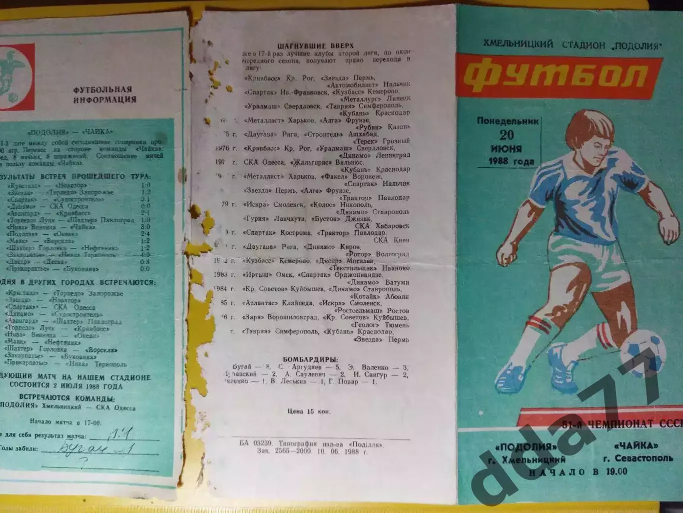 Подолье Хмельницкий - Чайка Севастополь 20.06.1988,см. описание. 1