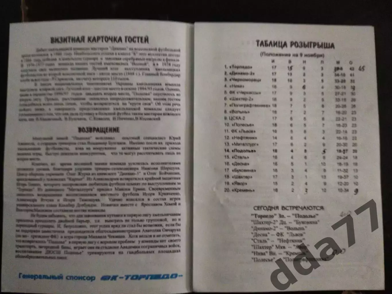 (1002) Торпедо Запорожье - Подолье Хмельницкий 9.11.1998 1