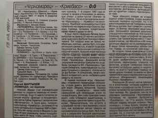 копия ,(7522) отчет с матча Черноморец Одесса - Кривбасс Кривой Рог 11.03.1997