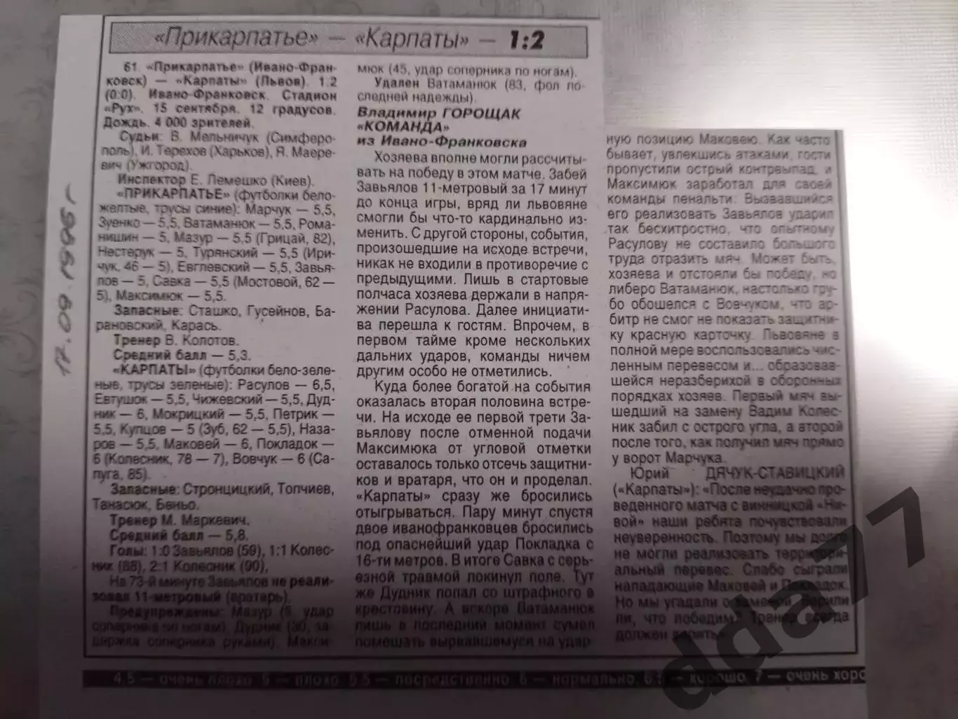 копия ,(7536) отчет с матча Прикарпатье И-Ф - Карпаты Львов 15.09.1996