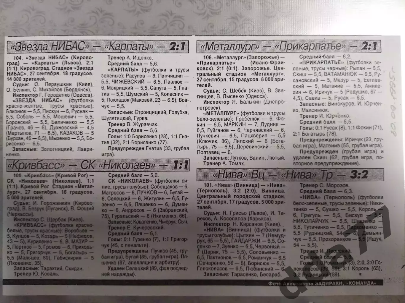 копия ,(7538) Кривбасс,Нива Вн, Нива Т, Карпаты Л, Металлург З, др. 27.09.1996