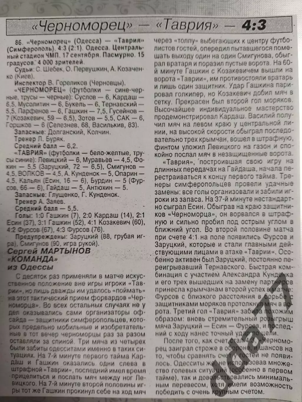 копия ,(7540) Черноморец Одесса - Таврия Симферополь 17.09.1995