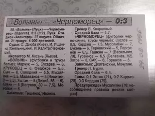 копия ,(7542) отчет с матча Волынь Луцк - Черноморец Одесса27.08.1995