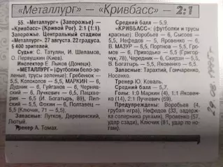 копия ,(7548) отчет с матча Металлург Запорожье - Кривбасс Кривой Рог 27.08.1995