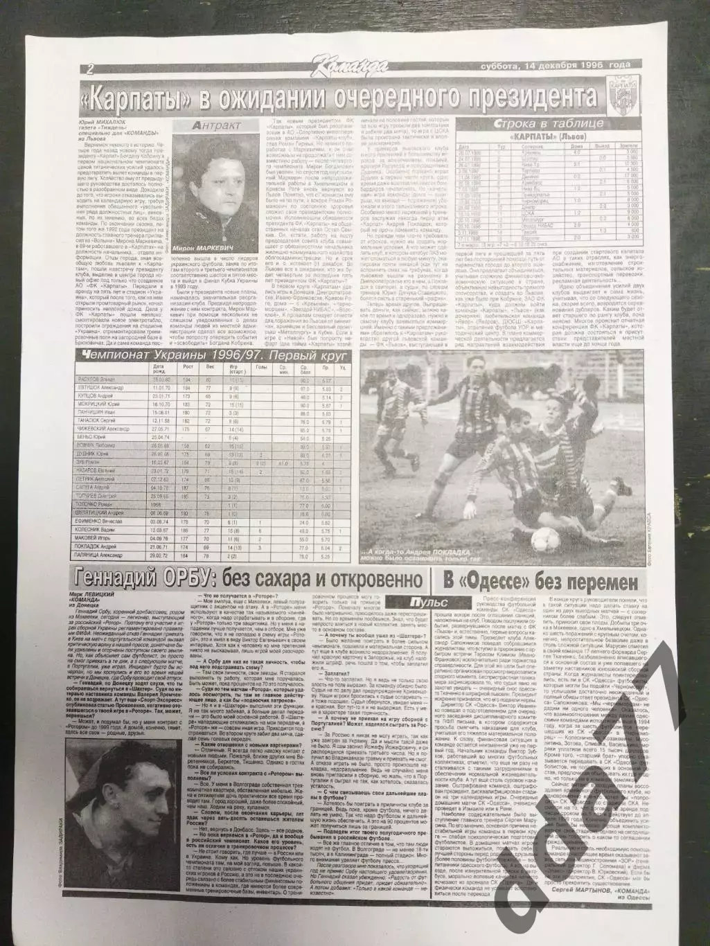 копия ,(7525) Карпаты Львов итоги 1 круга 14.12.1996