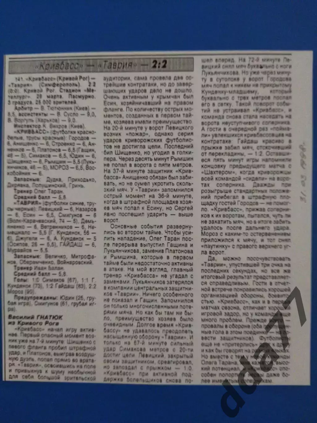 копия ,(7589) Кривбасс Кривой Рог - Таврия Симферополь 29.03.1998