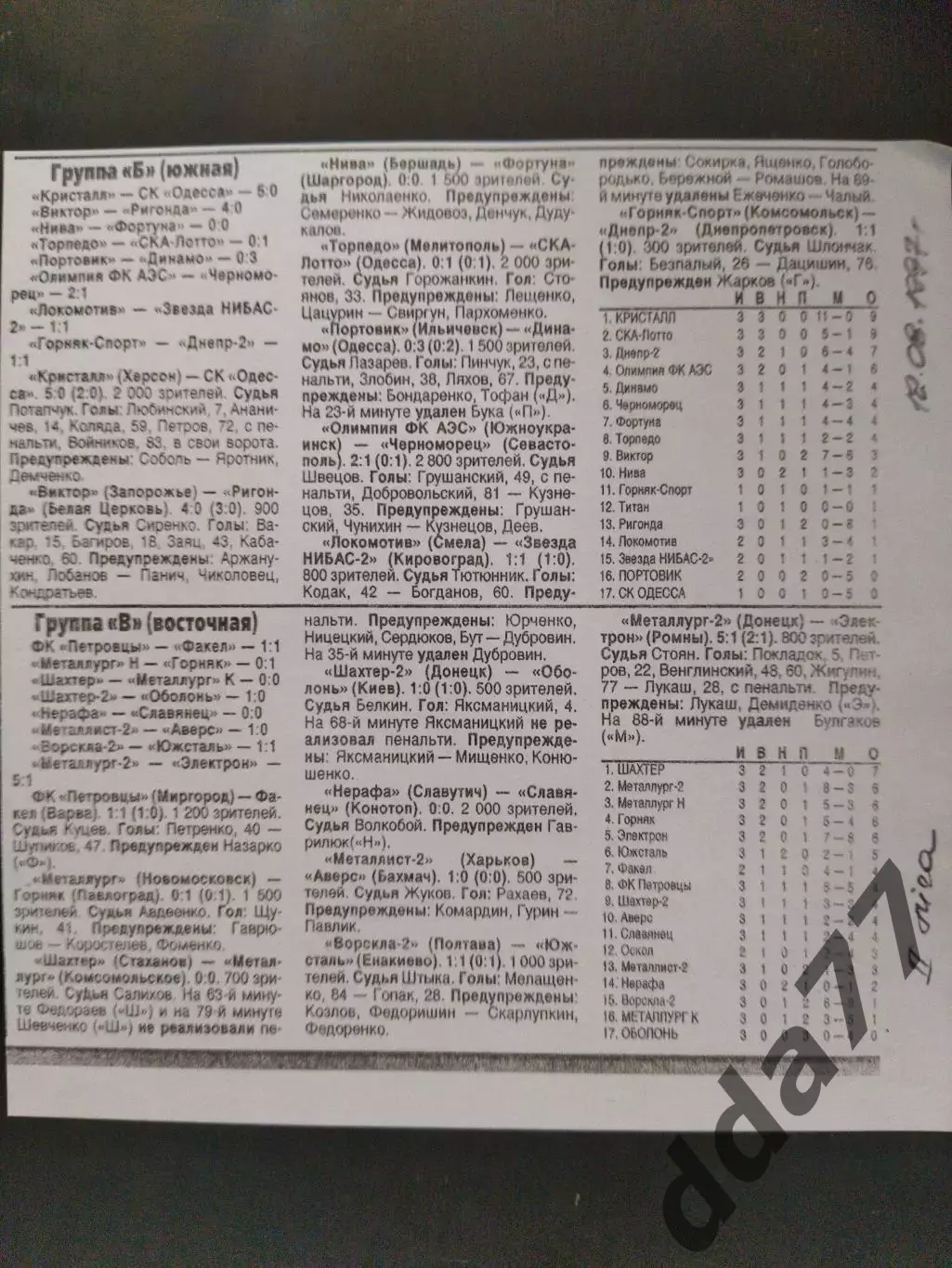 копия ,(7658) Чемпионат Украины 2 лига 12.08.1997