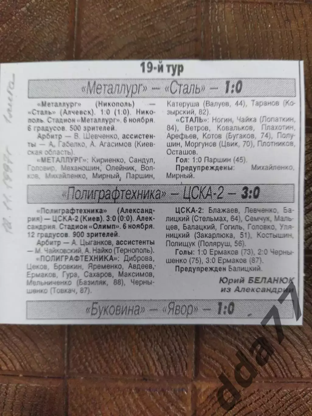 копия ,(7704) Чемпионат Украины, 1 лига 12.11.1997