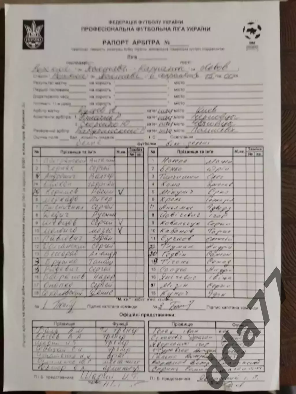 (7742) рапорт,копия Ворскла Полтава - Карпаты Львов 6.04.2003