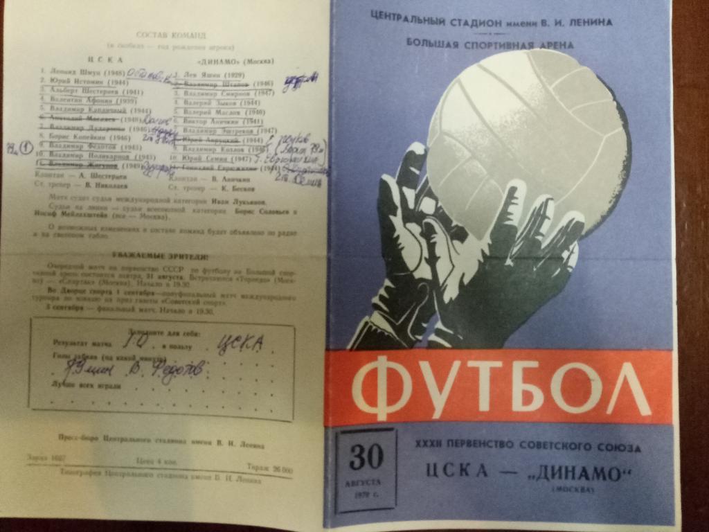 ЦСКА-Динамо Москва 30.08.1970