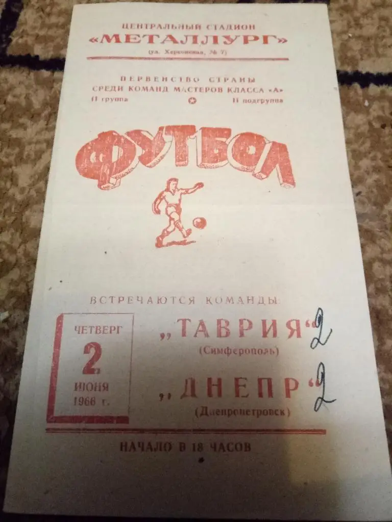 (835) Днепр Днепропетровск -Таврия Симферополь 2.06.1966