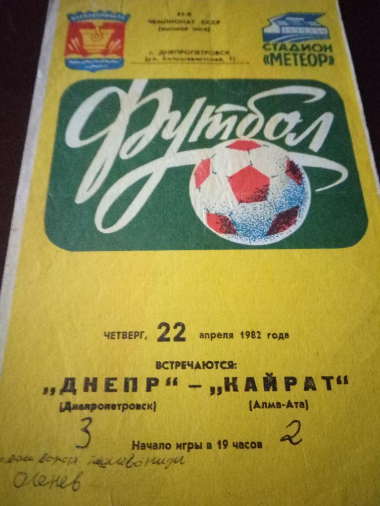 Днепр Днепропетровск-Кайрат Алма-Ата 22.04.1982