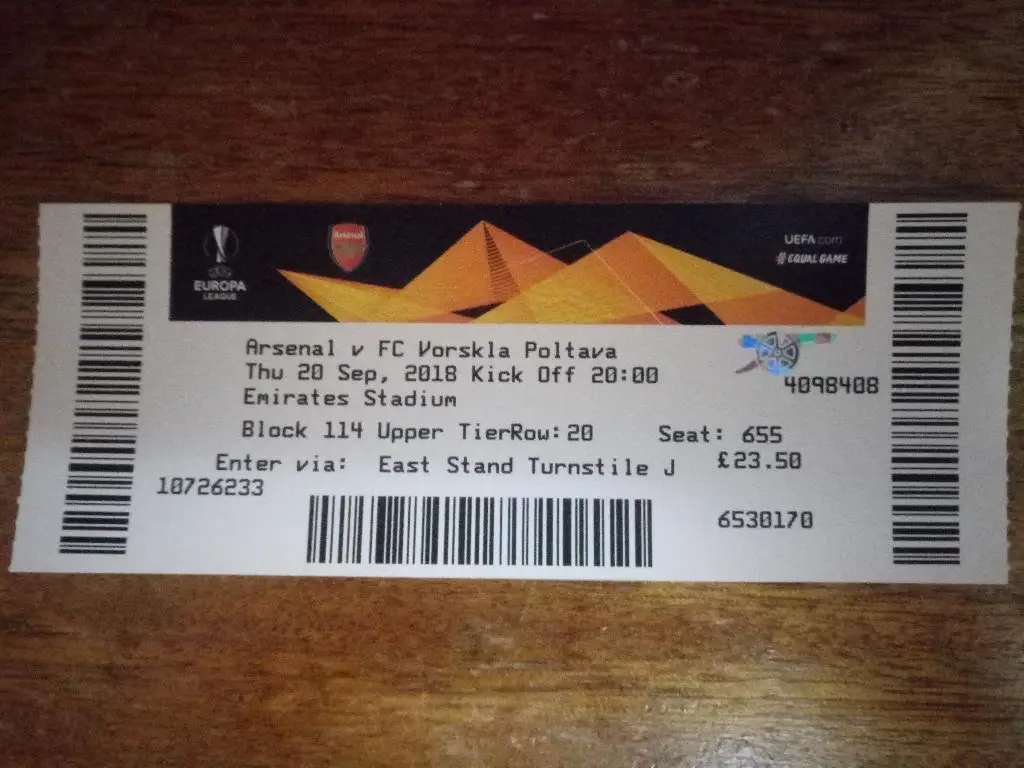 Арсенал Лондон Англия-Ворскла Полтава Украина 20.09.2018