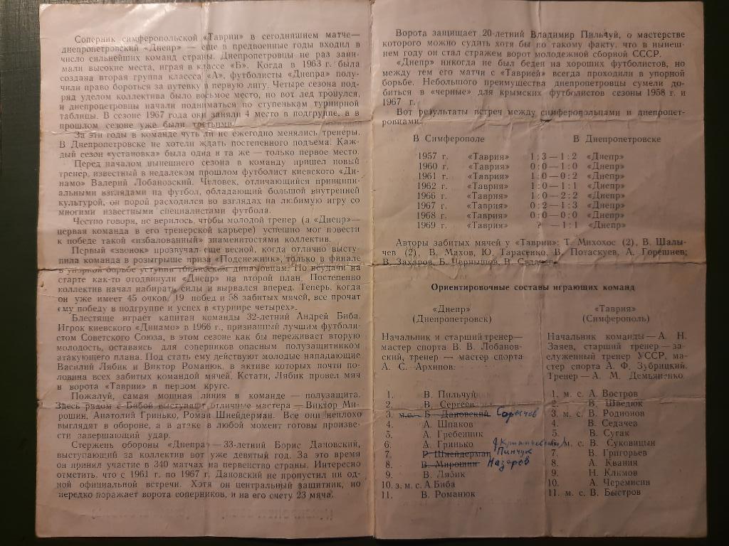 Таврия Симферополь - Днепр Днепропетровск 4.09.1969 1