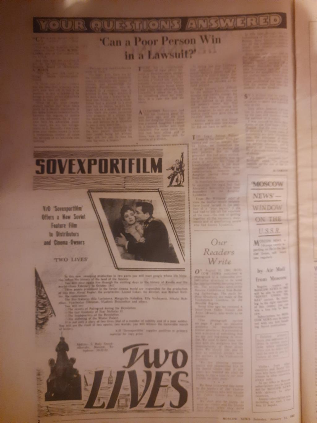 газета,moscow news/московские новости №2 (577) 13.01.1962 1