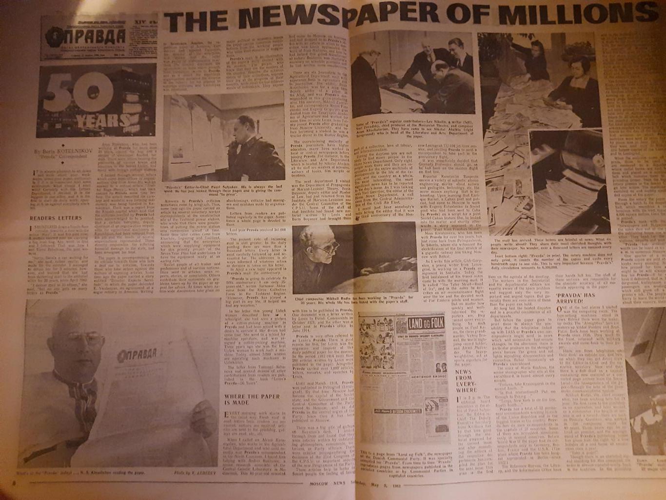 газета,moscow news/московские новости №18(593) 5.05.1962 1