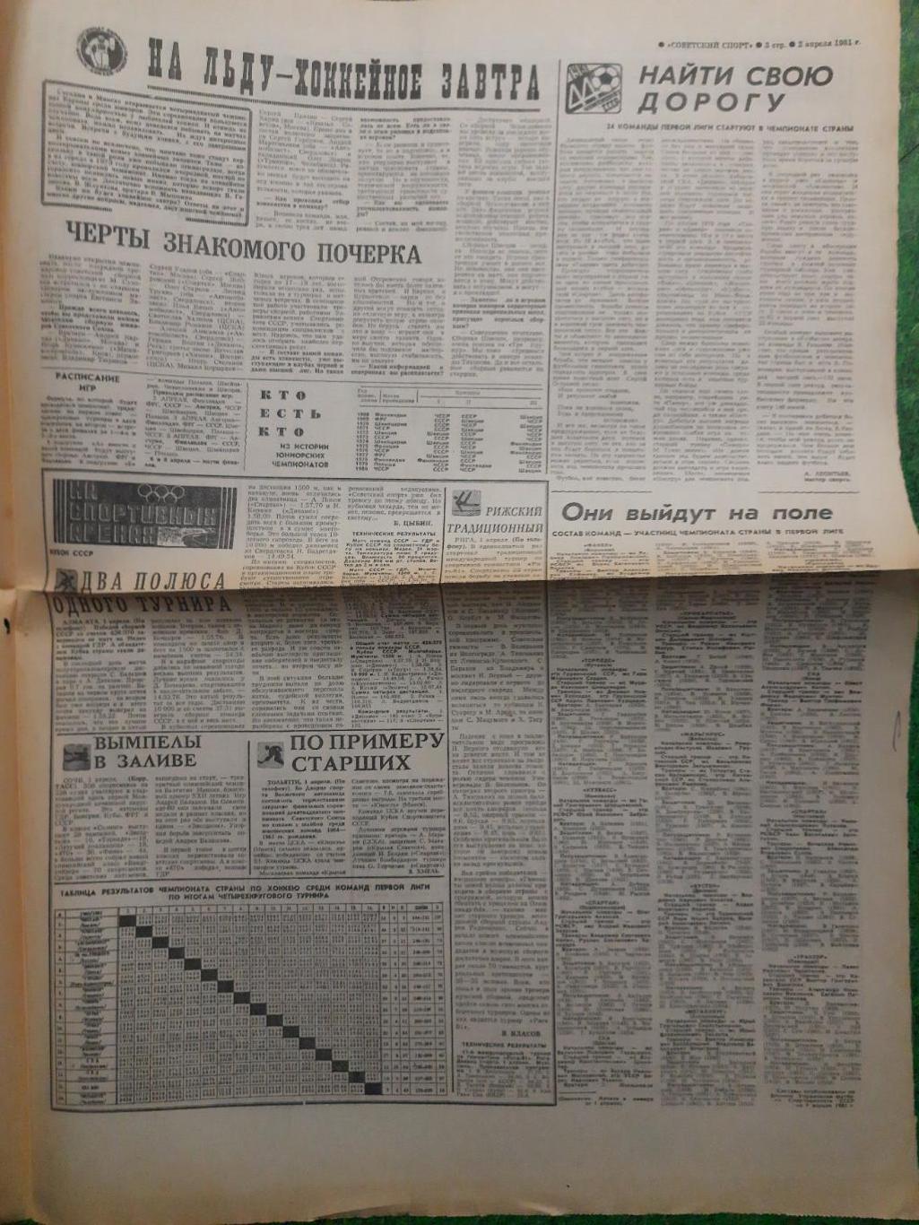 газета,Советский спорт 2.04.1981 1