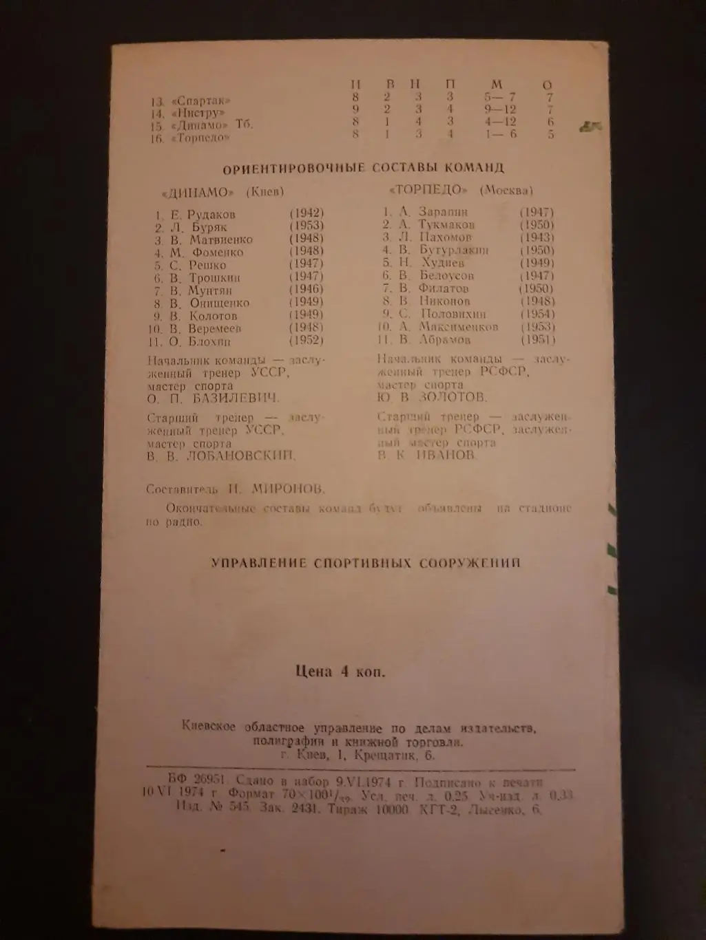 (38) Динамо Киев - Торпедо 18.06.1974 1