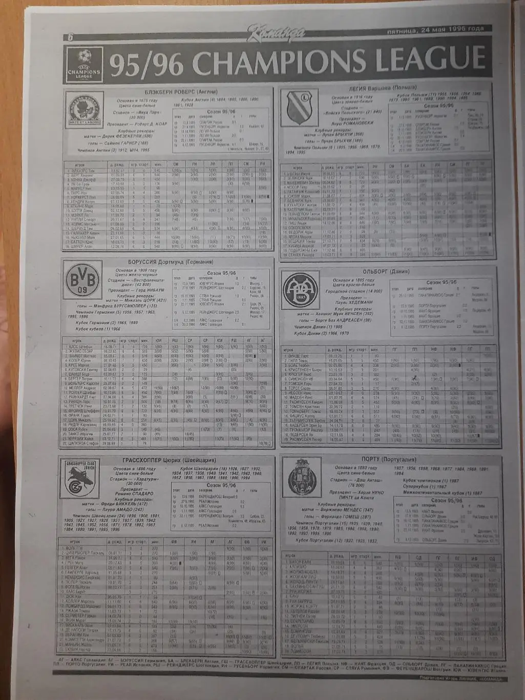 Копия газеты Команда спецвыпуск #1, 24 мая 1996 Лига Чемпионов 3